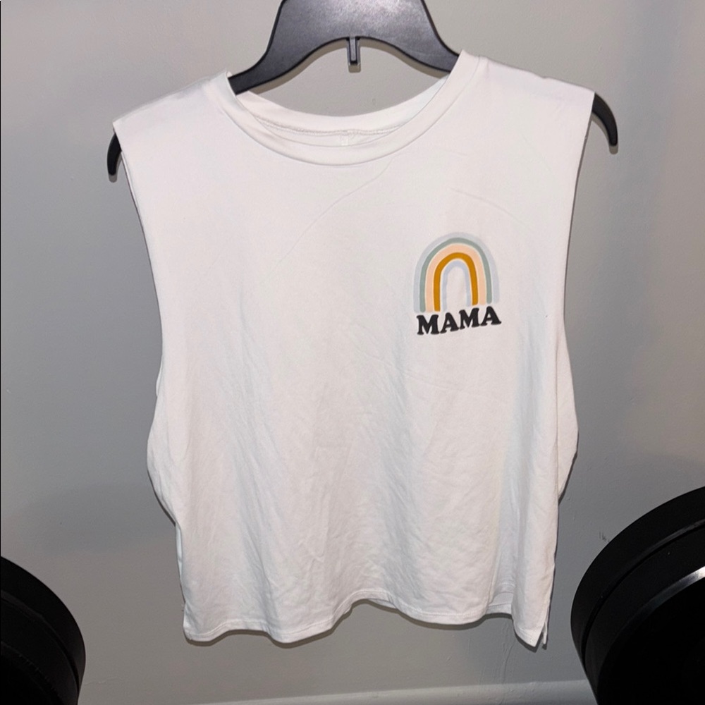 White Sleeveless Top with Rainbow Detail